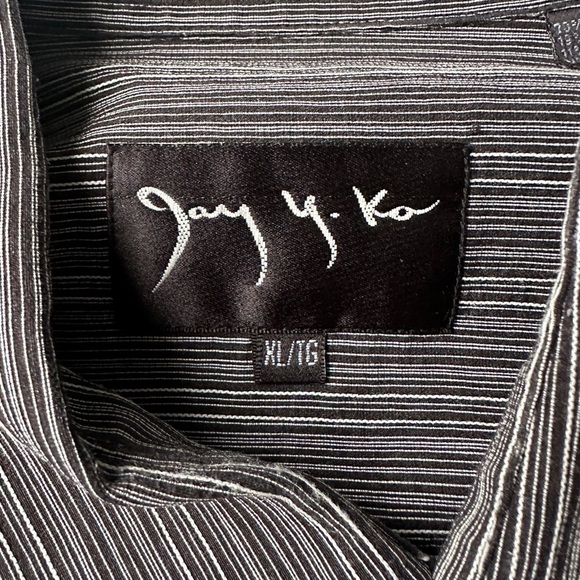 Vintage Jay Y. Ko Black White Striped Classic Button Down Shirt Men’s XL FLAW - Picture 2 of 7